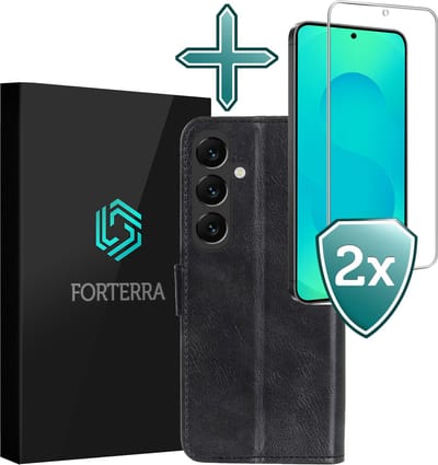 Hoesje Met Screenprotector - Geschikt voor Samsung Galaxy S25 FE - Luxe Pasjeshouder - Flipcase - Bookcase Portemonee - Flip Case - Kunstleer Book Case - Book Cover - Walletcase - Portemonneehoes - Zwart