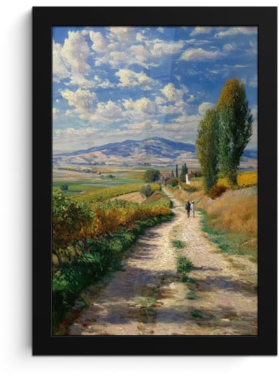 Poster in lijst - Fotolijst 20x30 cm - Posters - Mensen - Wandelen - Zandpad - Velden - Posterlijst zwart - Decoratie - Wanddecoratie woonkamer - Muurdecoratie slaapkamer