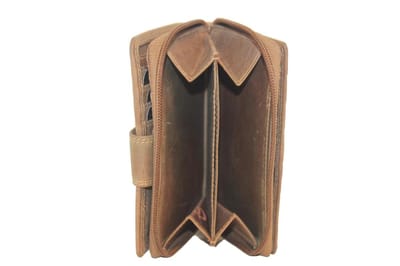OI Hunter bruine leren ritsportemonnee met lip / afsluitbare portemonnee met rits voor kleingeld / grote beurs afsluitbaar / RFID safe / Hunter bruin / 185H