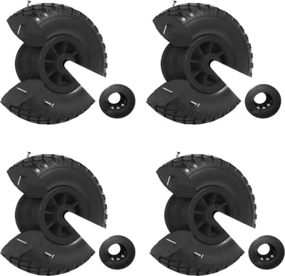 4x steekwagenwiel PU wiel 260x85 mm 3.00-4 75 mm gecentreerde naaf Ø 20 mm zwart massief rubber steekwagen