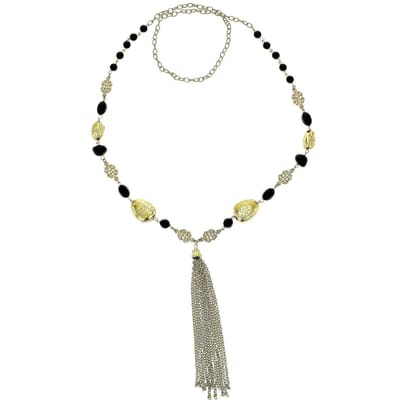 Behave - Lange ketting met zwarte kralen en franjes - Mode-accessoire voor elke gelegenheid