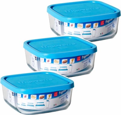 Gerimport Bewaarbakje/vershoudbakje Vigo - 3x - glas - vierkant - met deksel - 300 ml - meal prep