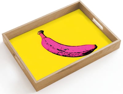 Dienblad hout 40x30 cm - Schootdienblad - Banaan - Grafisch - Geel - Borrelplank rechthoek - Plateau dienbladen