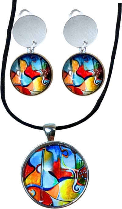 Set -Rivka -ketting-clip oorbellen -rood - geen gaatje-zilverkleur - Charme Bijoux