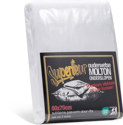 Superieur Molton Kussenslopen - 60x70cm - 2 Stuks - Beschermt Uw Hoofdkussens. Dikke katoenen molton kwaliteit. Met rits