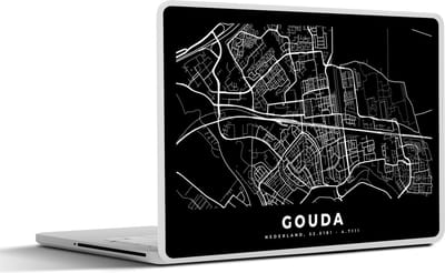 Laptop sticker - 13.3 inch - Kaart - Gouda - Zwart - 31x22,5cm - Laptopstickers - Laptop skin - Cover