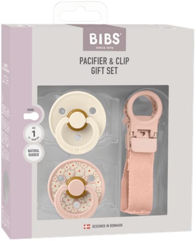 BIBS – Pacifier & Clip Gift Set – Blush - Rond – 2 Fopspenen + Fopspeenkoord – Maat 1