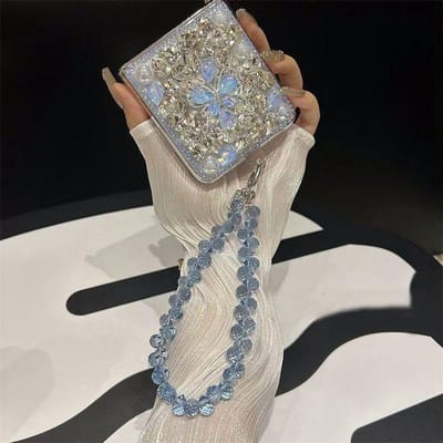Schattige Kristal Parel Elegante Vlinder Edelstenen Steen Diamant Riem Telefoonhoes Cover Voor Samsung Galaxy Z Flip 3 4 5 6 Flip6 F7110 For Z FLIP 4