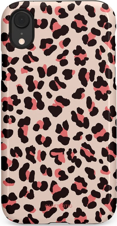 Casetastic hoesje geschikt voor Apple iPhone XR - Dubbellaagse bescherming - Tropische Panter - Fashion Case - Zand Zwart Koraal