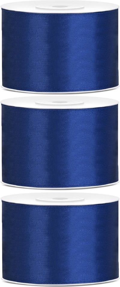 3x Hobby/decoratie donkerblauw satijnen sierlinten 5 cm/50 mm x 25 meter - Cadeaulint satijnlint/ribbon - Donkerblauwe linten - Hobbymateriaal benodigdheden - Verpakkingsmaterialen