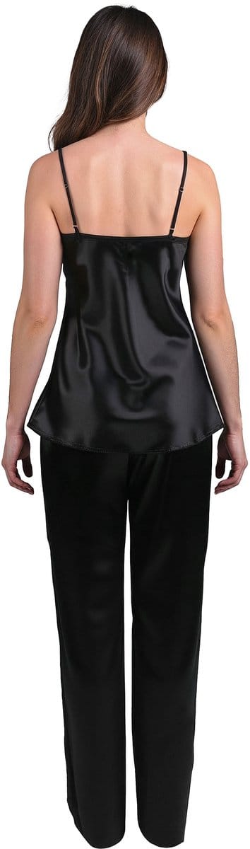 Vivisence Pyjama Set Satijn Verstelbare Bandjes Comfortabel Ideaal Voor Nachtkleding 2035, Zwart,S