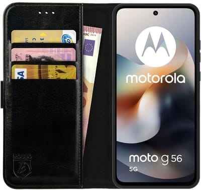 Rosso Element Geschikt voor Motorola Moto G56 | Wallet Book Case | Portemonnee Hoesje | 3 Pasjes | Magneetsluiting | Stand Functie | Zwart