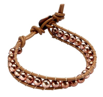Behave - Armband - bruin imitatieleer met kraaltjes - casual bohemian