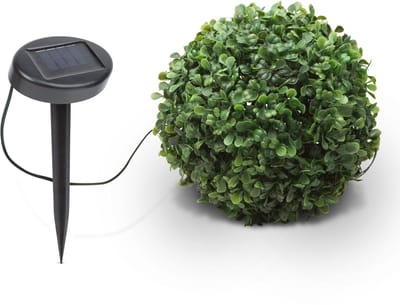 1x Solar Kunstbuxus Hangplant met LED op Zonne-Energie – Hangende Decoratie – Ø 25 cm – 20 Warm Witte LEDs – Automatisch Aan/Uit – Voor Tuin, Balkon en Terras [11359]