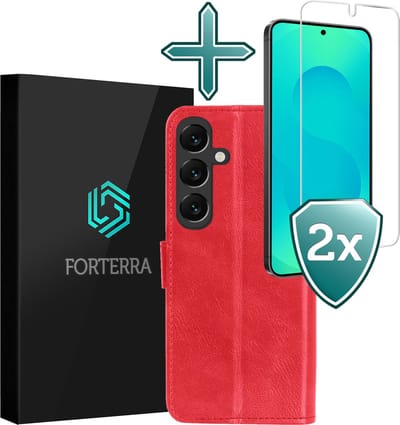 Hoesje Met 2x Screenprotector - Geschikt voor Samsung Galaxy S25 - Luxe Pasjeshouder - Flip Case - Bookcase Portemonee - Kunstleer Book Case - Flipcase Hoes - Book Cover - Walletcase - Portemonneehoes - Rood