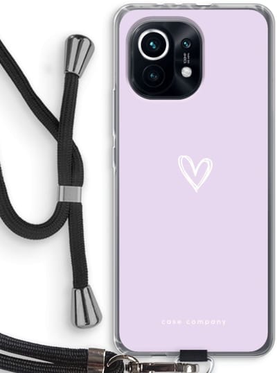 Case Company® - Hoesje met koord geschikt voor Xiaomi Mi 11 hoesje met Koord - Klein hartje paars - Telefoonhoesje met Zwart Koord - Bescherming aan alle Kanten en Over de Schermrand