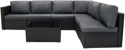 Rotan modulaire meubelset - zwart - 7-delig - inclusief regenhoes