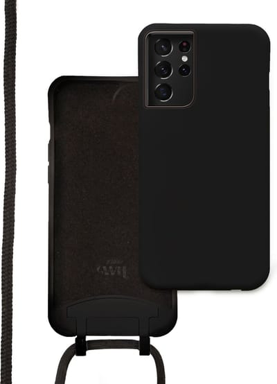 xoxo Wildhearts silicone case met koord - Telefoonhoesje met koord - Backcover hoesje met telefoonkoord - Forever Black Cord Case - geschikt voor Samsung Galaxy S21 Ultra - zwart