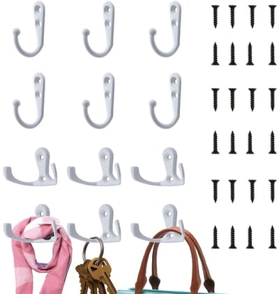 Dailygoods- Kledinghaken 12 Stuks - Enkele/Dubbele Haken - Wandhaken - Metalen Jashaken - Roestvrij - Zinklegering