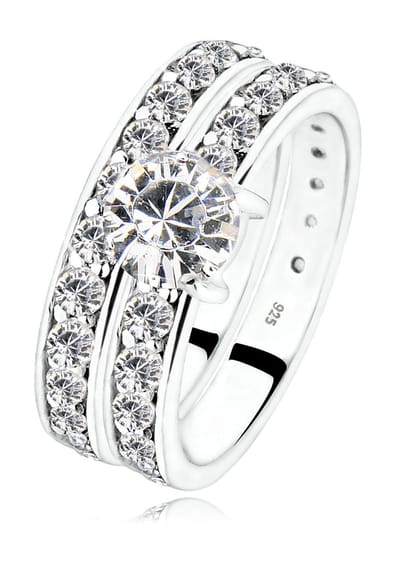 Elli - Ring - Dames set stapelring met kristallen in 925 sterling zilver - Dames