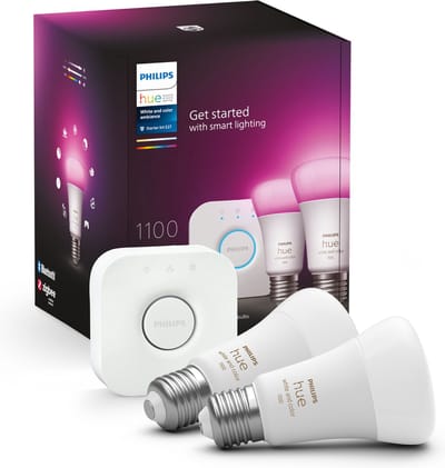 Philips Hue White and Color Ambiance, Kit de démarrage 2 ampoules E27, 75W, Bluetooth, fonctionne avec Alexa, Google et Homekit