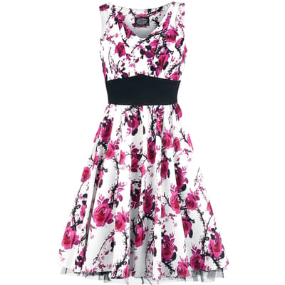 H&R London - Rockabilly Midi-jurk - Pink Floral Dress - XS tot XXL - voor Vrouwen - wit-felroze