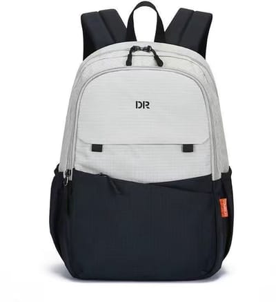 TK-S Rugzak, Lichtgrijs-Zwart en Ruim, 17 Liter, 17,3 inch laptop, drankflesvak. (39x27x16cm)