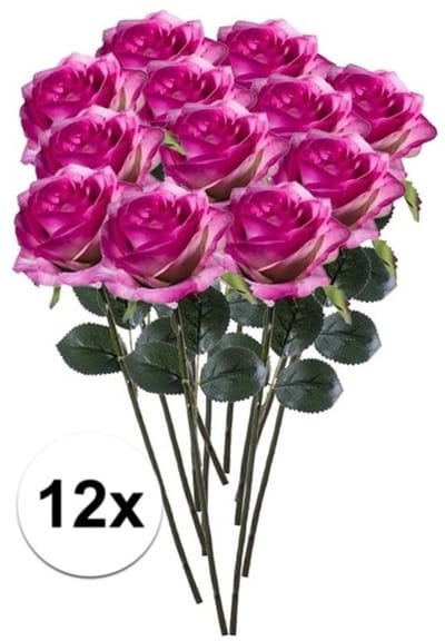 Emerald Kunstbloemen roos - 12x - rozen - Simone - fuchsia - 45 cm - decoratie bloemen