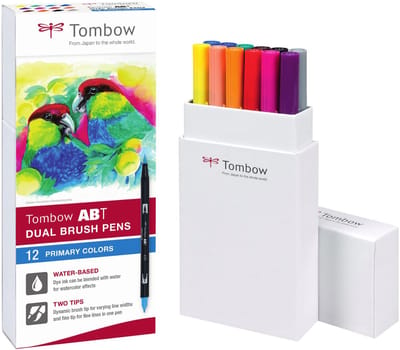 Tombow ABT Dual Brush Tekenpennen - Brushpennen - Primaire kleuren - set van 12 stuks