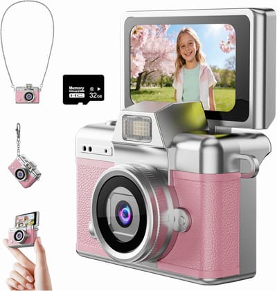 Camera – Digitale camera – Mini-camera – 1080P – 32GB – Zakformaat – Geschikt voor kinderen & volwassenen, verzamelobject & cadeau voor op reis – Roze