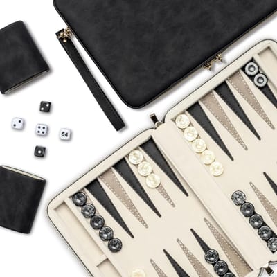 Backgammon Koffer – Luxe Backgammon Set – Lederen Bordspel – Reisspel Set - Draagbaar – Klassiekbord