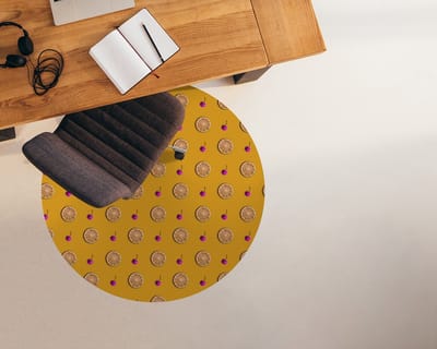 Coloray Vloerbeschermer - Citroenen en kersen Stoel Mat - 100x100 cm - Oranje Vloerbeschermer Harde Vloer - Motif Vloerbeschermer - PVC Vloerbeschermer - Ronde Mat - Abstracties Thema