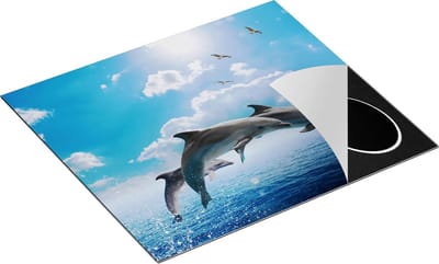 Chefcare Inductie Beschermer Dolfijnen Springen uit de Blauwe Zee - 60x50 cm - Afdekplaat Inductie - Kookplaat Beschermer - Inductie Mat