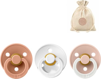 BIBS fopspenen T1 + speenzakje BolleToet - peach, white, glow in the dark blush - 0-6 maanden