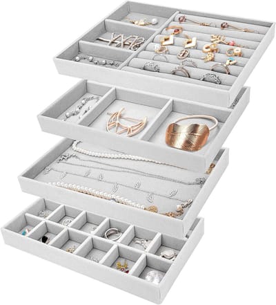 Juwelendoos Set - Sieraden Organizer - Sieraden Opbergen - Stapelbaar Ontwerp - 21x9.2x2.3 cm - Grijs