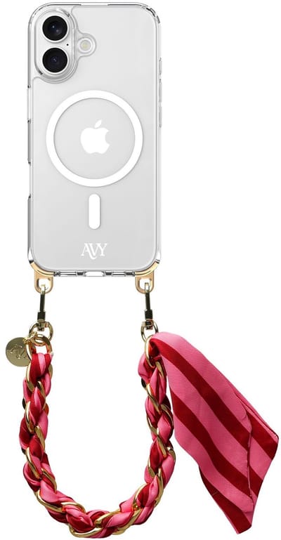 AVY Hoesje geschikt voor Apple iPhone 16 | Compatibel met MagSafe | Clear Case met Telefoonkoord 32CM | Polsband Linea Sol