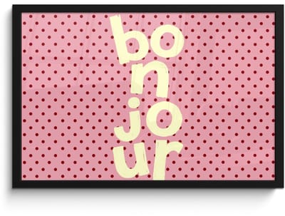 Poster in lijst - Fotolijst 60x40 cm - Posters - Bonjour - Stippen - Roze- Geel - Posterlijst zwart - Decoratie - Wanddecoratie woonkamer - Muurdecoratie slaapkamer