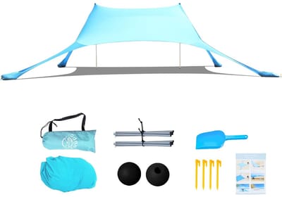 Dailygoods- Strandtent UPF 50+ zonbescherming - Draagbaar - Pop-up luifel - Waterdicht - Zandzakankers - 7 × 7 FT met hoge ventilatie - Zonnescherm