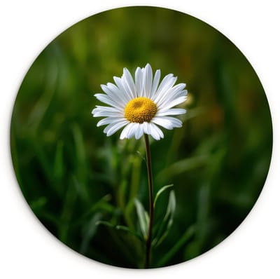 WallCircle® Wandcirkel 120x120 cm - Muurcirkel Wit - Madeliefje - Bloem - Gras - Muurdecoratie woonkamer - Wanddecoratie slaapkamer - Kamer decoratie accessoires - Ronde schilderijen XXL