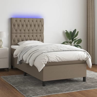 vidaXL - Boxspring - met - matras - en - LED - stof - taupe - 80x200 - cm