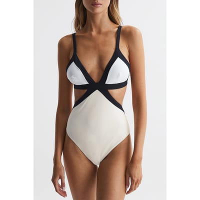 Reiss Colour Block One-piece Swimsuit — Regular Fit Size: 4 | One-Pieces Outlet | Dames | Zwart