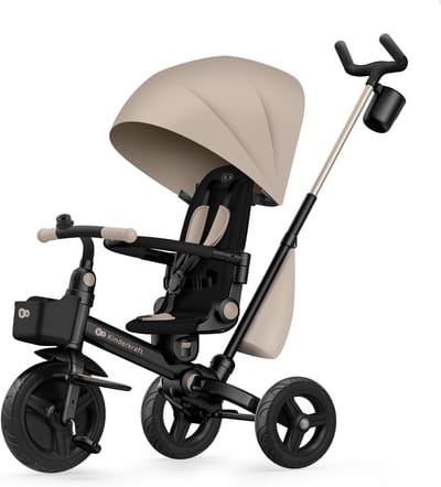 Kinderdriewieler - Loopfiets met duwstang - Buiten spelen - Groeit mee met kind - Tot 25 kg - Beige