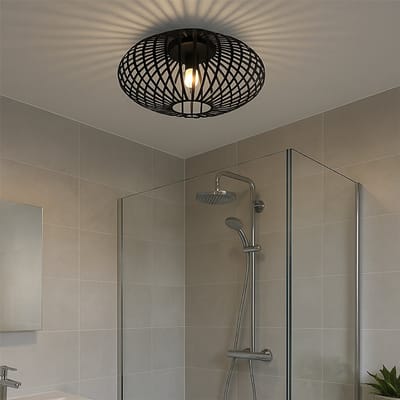 Olucia - LIEVE - Badkamer Plafondlamp - Zwart - Geschikt voor Badkamer - Vorm: Rond