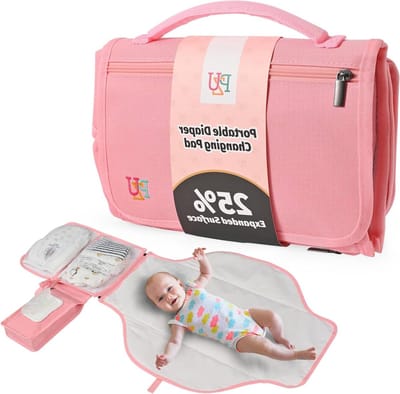 Draagbare Aankleedkussen - Reisverschoningsmat Baby - Luierverschonen Onderweg - Extra Grote Opbergzakken - 70 x 56 cm - Roze