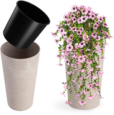 KADAX Bloempot met houtspaanders, elegante bloempot met uitneembare inzet, bloempotbescherming voor kantoor, bloembak, pot, tuinschaal (diameter 30 cm, crème)