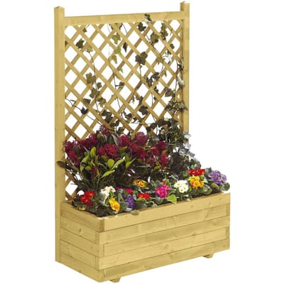 Houten plantenbak bloembak met trellis