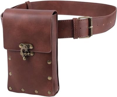 Vintage Middeleeuwse Riembuidelset - Heuptas - Mobiele Telefoon Portemonnee Holster - Legering Sluiting - Imitatieleer - Reizen Portemonnee Hoesje - Festival Cosplay Kostuum - Geschikt voor Alle Gelegenheden - Bruin.