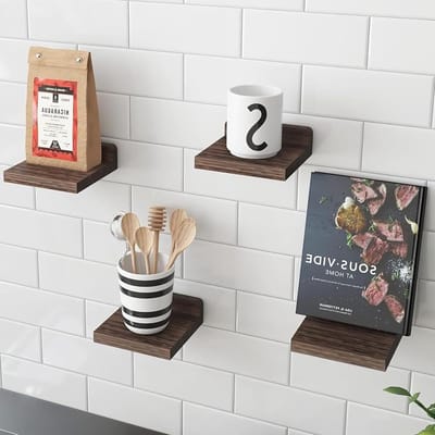 Set van 4 Kleine Wandplanken, Compacte Mini Wandplanken voor Slaapkamer, Decoratieve Planken voor Kleine Voorwerpen en Rustieke Interieurstyling in Woonkamer