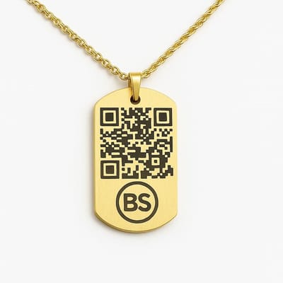 Medische QR Ketting - Goud - Voor Gezondheidsinformatie - Niet Reanimeren - BeSafeCharm 1 jaar.