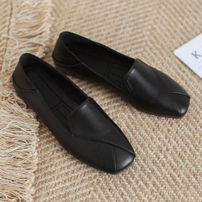 Chaussures Plates à Bout Carré pour Femmes Dames Cuir Uni Semelle Souple Talon Bas Antidérapantes Confortables 40 noir